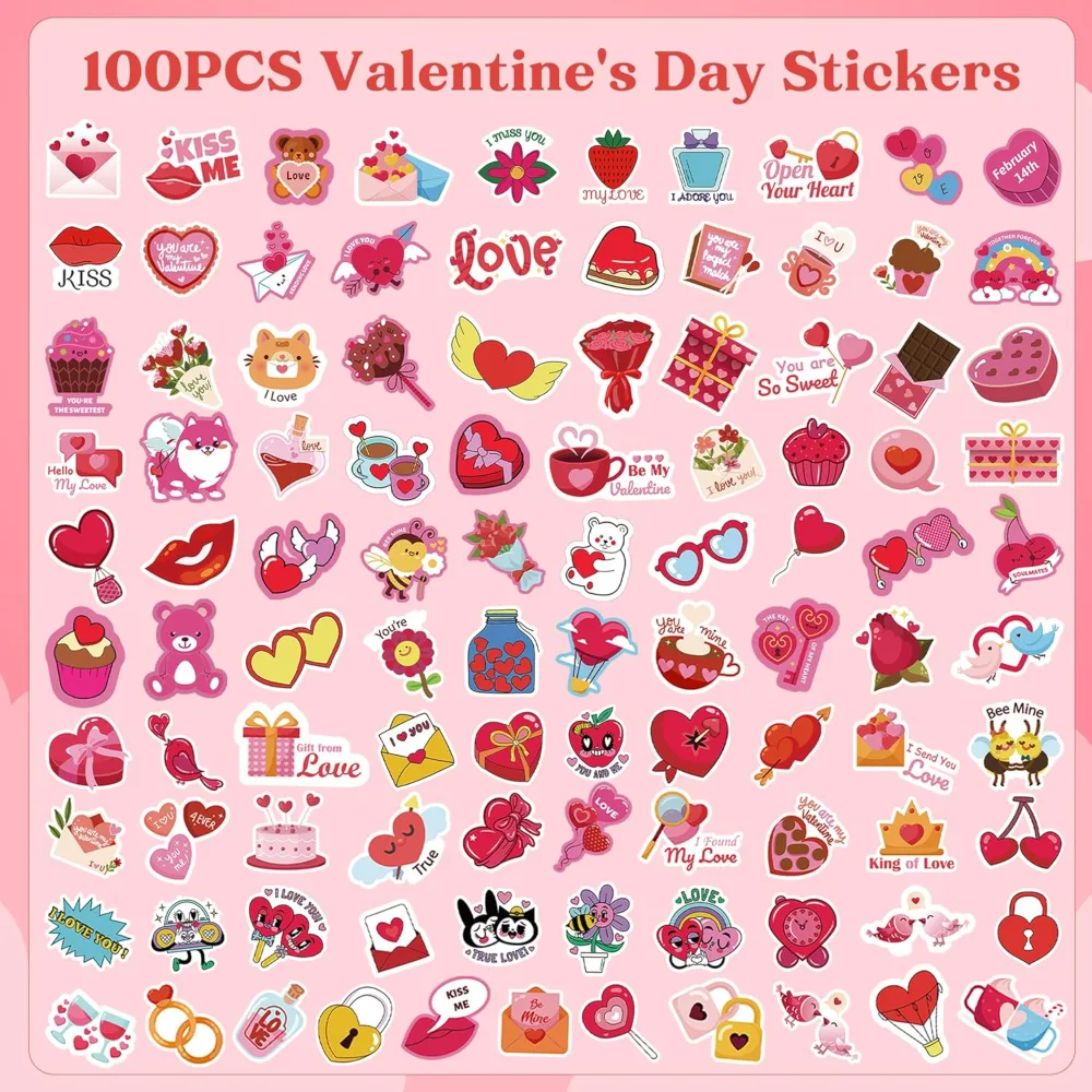 Valentines Stickers 100 PCS Heart Stickers for Kids Classroom, view 2