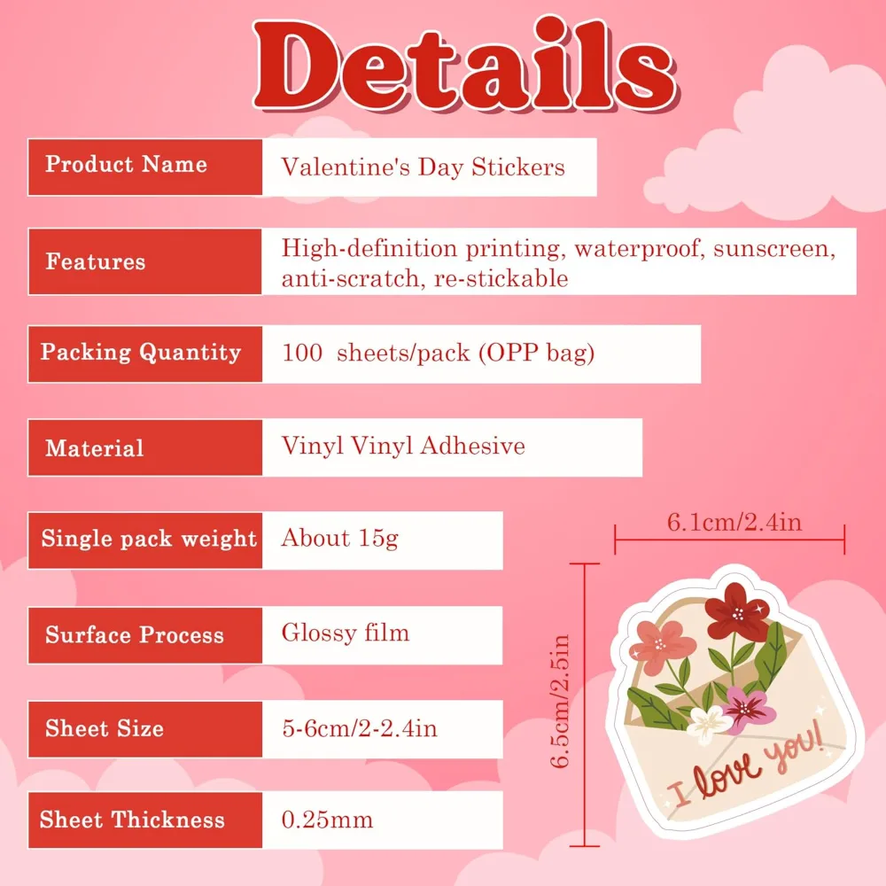 Valentines Stickers 100 PCS Heart Stickers for Kids Classroom, view 6