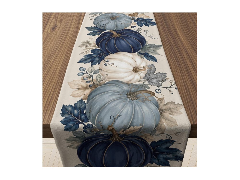 Fall Decor Blue and White Pumpkin Table Runner