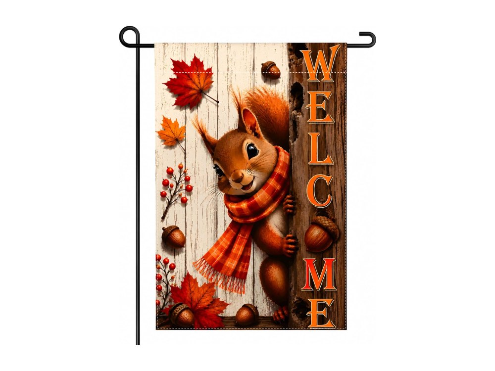 Fall Decor Squirrel Welcome Garden Flag