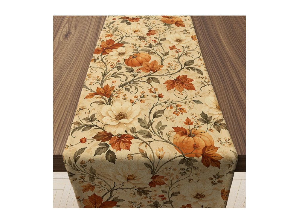 Fall Decor Vintage Autumn Pumpkin Floral Table Runner