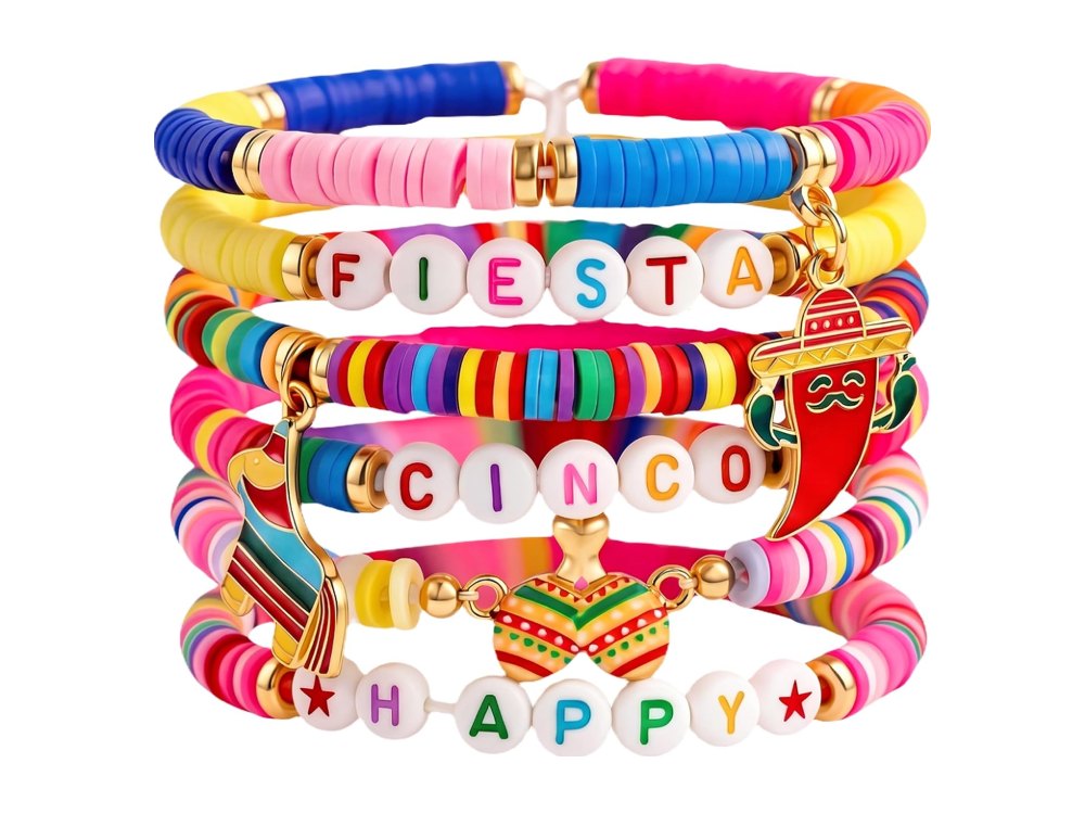 Fiesta Carnival Bracelets 6 Pack Beaded Stackable Bracelets
