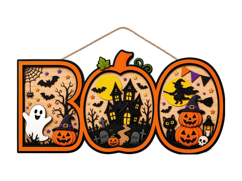 Halloween Decorations Halloween Wooden Boo Sign for Front Door