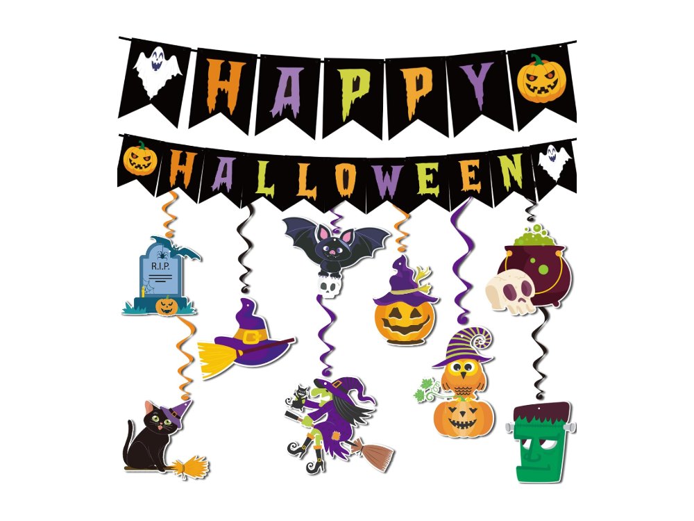 Halloween Decorations HAPPY HALLOWEEN Banner Pumpkins Bats