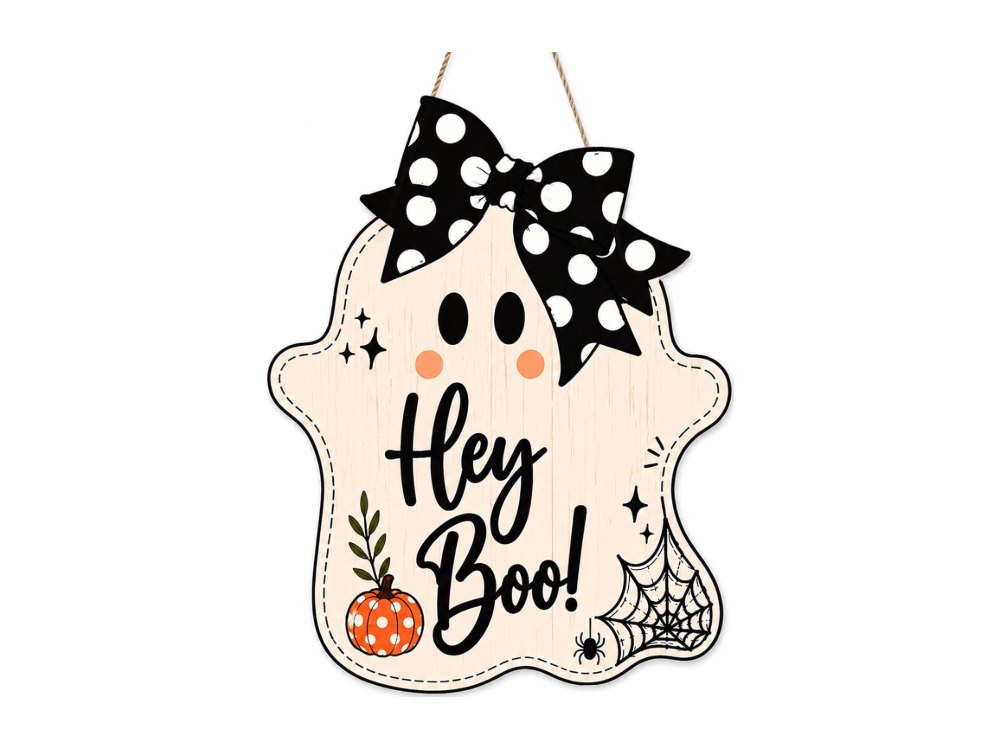 Halloween Party Decorations Hey Boo Wooden Ghost Sign