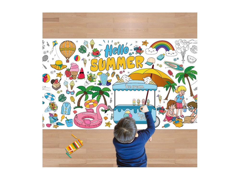 Hawaiian Party Tablecloth with Summer Giant Coloring Poster
