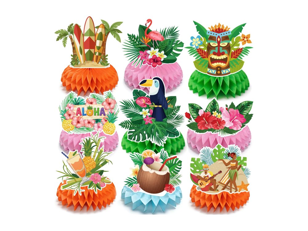 Luau Party Decorations 9 PCS Hawaiian Honeycomb Table
