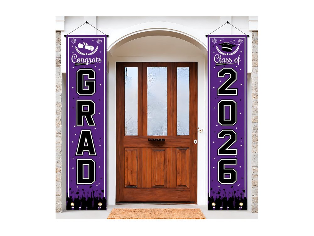 OHOME 2026 Graduation Decorations Purple Congrats Grad Porch Banner