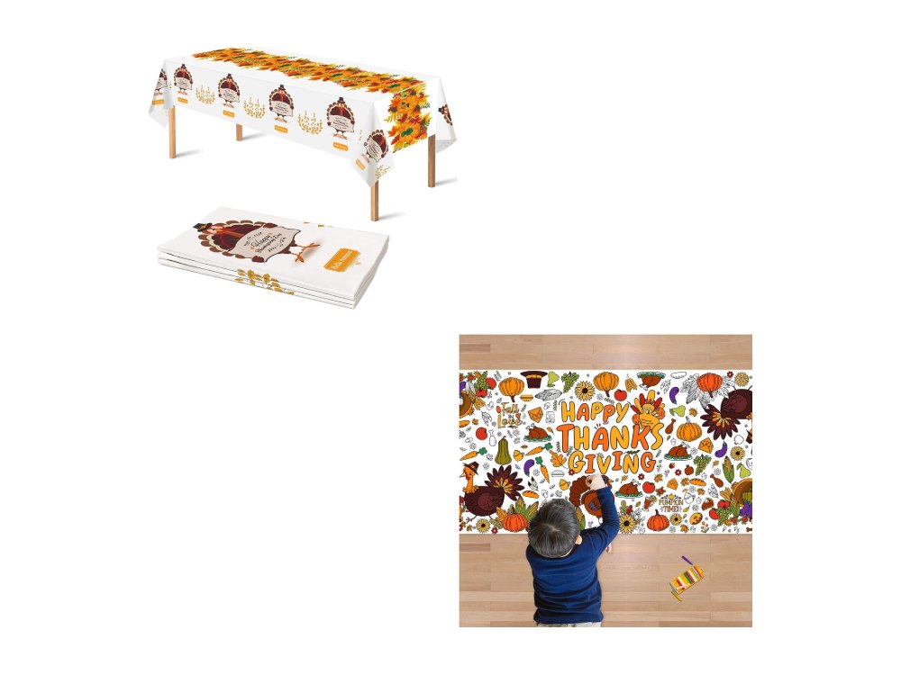 OHOME 3 Pack Thanksgiving Tablecloths & Giant Coloring Posters