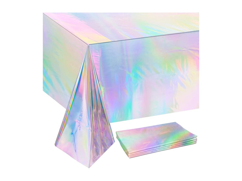 OHOME 4 Pack Iridescence Plastic Tablecloths Disposable Galentines