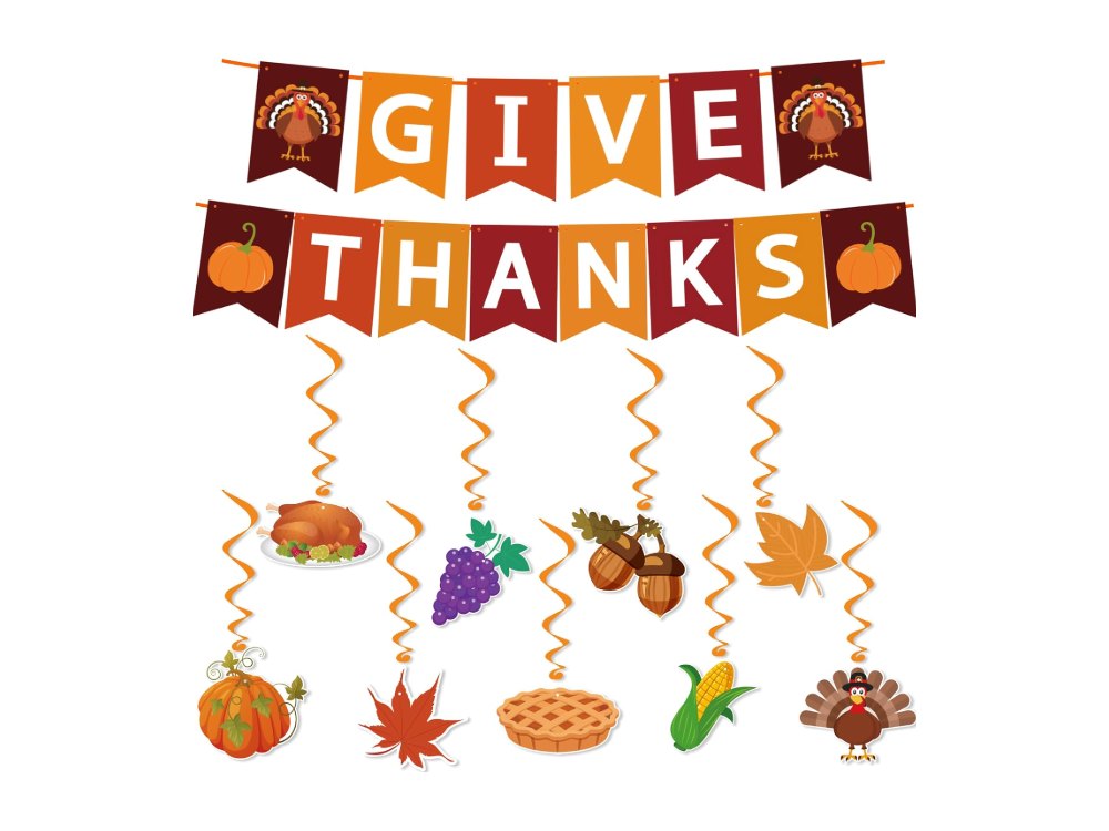 Thanksgiving Decorations GIVE THANKS Banner Turkey Pumpkin